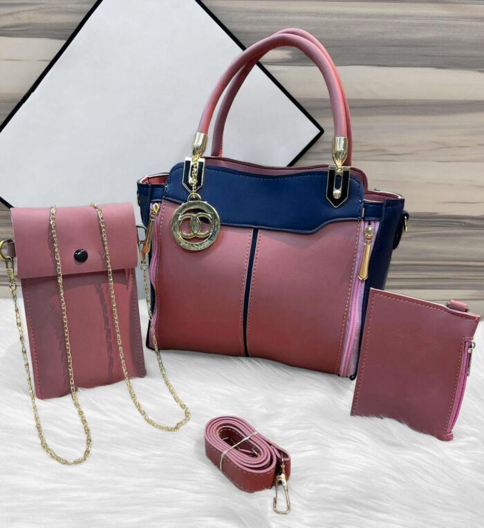 Women's Rexine Shoulder Bag – Front View (Pink Color)