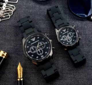 Chronograph Couple Watch Set – Multicolor Round Dial – Front View