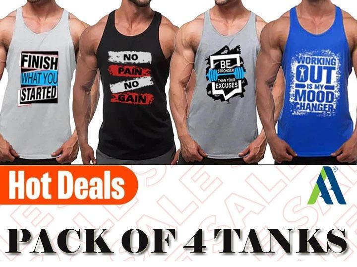 Men's Stitched Gym Tanks Pack of 4 – Front Display