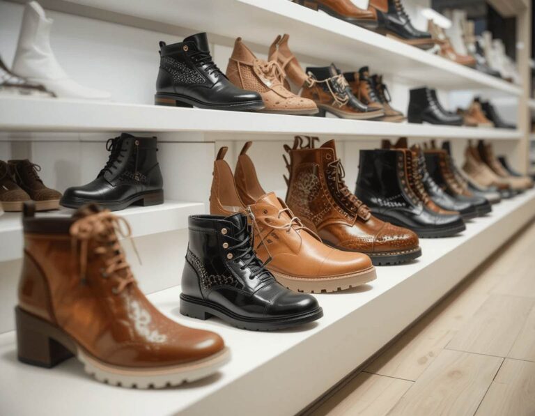 Men's and women's sports shoes, sandals, and formal footwear aligned in ecommerce layout without any models