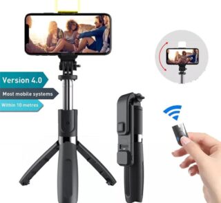 Selfie Stick with LED Light – Foldable Tripod and Bluetooth Remote for Mobile Photography
