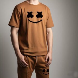 2 Pcs Men's Micro Printed Track Suit in Brown – Shirt and Trouser Set