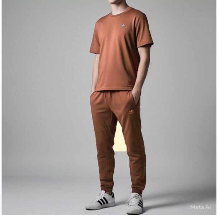 Men's Micro Interlock Plain Track Suit – 2 Pcs Set (Brown / Grey) - Image 5