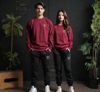 Unisex Fleece Plain Track Suit – Black and Maroon – 2 Piece Winter Set