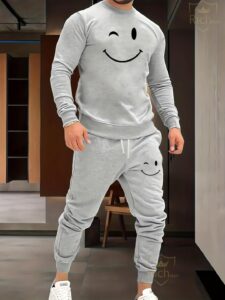 Men's Fleece Graphic Sweatshirt Track Suit – Grey – 2 Piece Set