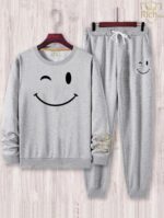 2 Pcs Men's Fleece Graphic Sweatshirt Track Suit – Grey - Image 2
