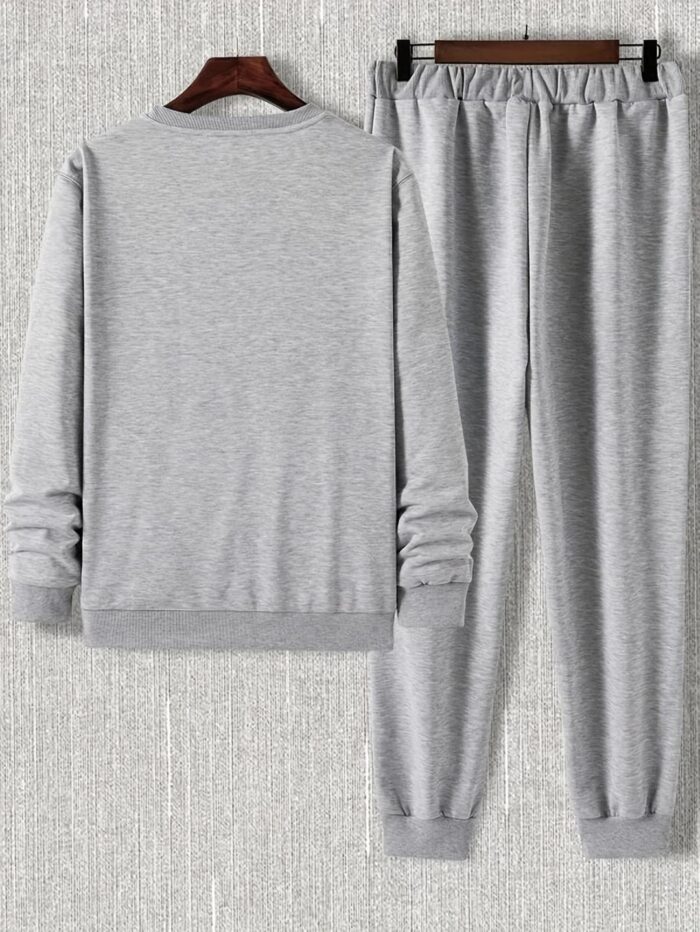 2 Pcs Men's Fleece Graphic Sweatshirt Track Suit – Grey - Image 3