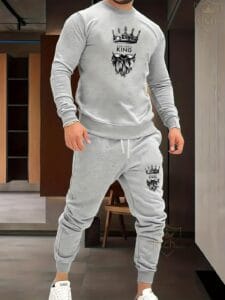 2 Pcs Men's Fleece Graphic Sweatshirt Track Suit – Grey