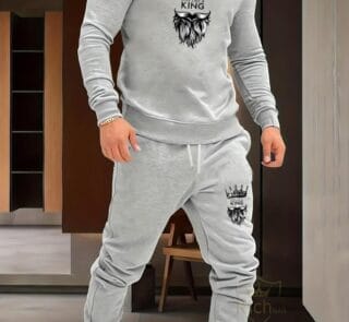 2 Pcs Men's Fleece Graphic Sweatshirt Track Suit – Grey