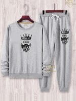 2 Pcs Men's Fleece Graphic Sweatshirt Track Suit – Grey - Image 2