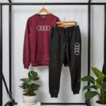 2 Pcs Stylish Fleece Sweatshirt Track Suit – Unisex Plain Set (Brown / Maroon) - Image 7