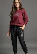 2 Pcs Stylish Fleece Sweatshirt Track Suit – Unisex Plain Set (Brown / Maroon) - Image 6