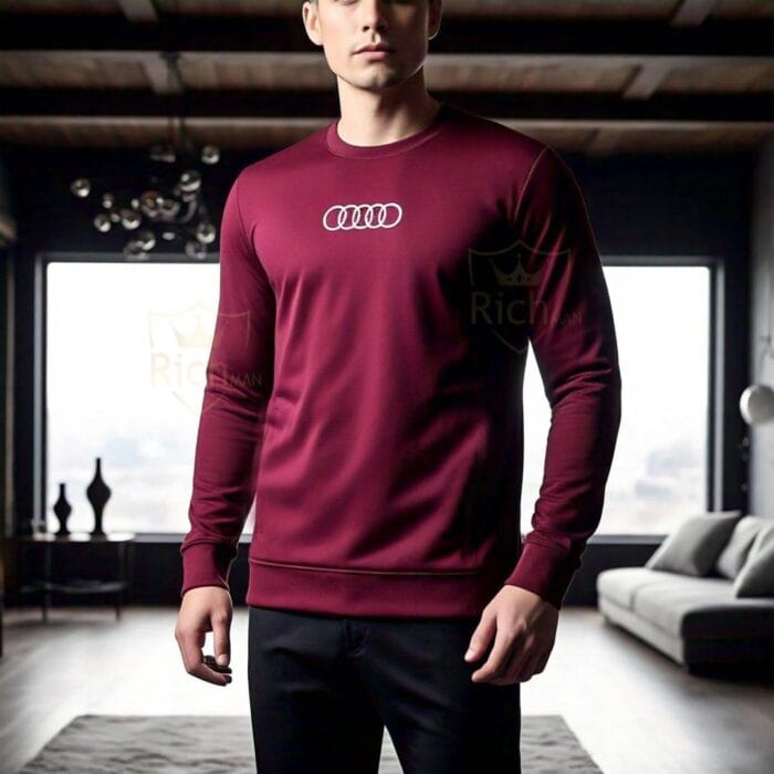 2 Pcs Stylish Fleece Sweatshirt Track Suit – Unisex Plain Set (Brown / Maroon) - Image 5