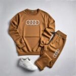 2 Pcs Stylish Fleece Sweatshirt Track Suit – Unisex Plain Set (Brown / Maroon) - Image 3