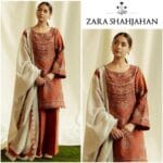 3 Pcs Women’s Unstitched Embroidered Lawn Suit – Golden with Digital Print Dupatta