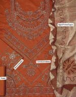 3 Pcs Women’s Unstitched Embroidered Lawn Suit – Golden with Digital Print Dupatta - Image 4