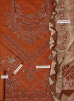 3 Pcs Women’s Unstitched Embroidered Lawn Suit – Golden with Digital Print Dupatta - Image 2