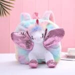 Girls Unicorn Backpack plush multicolor school bag with printed unicorn design
