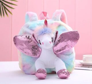 Girls Unicorn Backpack plush multicolor school bag with printed unicorn design