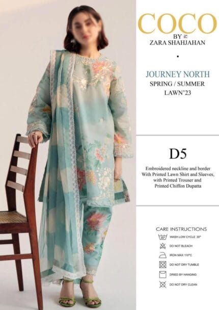 3 Pcs Printed Lawn Suit – Turquoise Embroidered Neck & Daman | Eid Collection