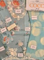 3 Pcs Women's Unstitched Printed Suit – Turquoise Lawn with Embroidered Neck & Daman - Image 4