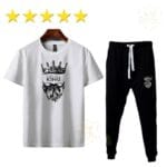 Men's Cotton Printed Track Suit – Round Neck, White & Yellow - Image 3