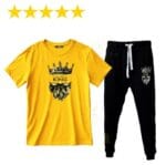Men's Cotton Printed Track Suit in White and Yellow – Round Neck Sweatshirt and Trouser Set