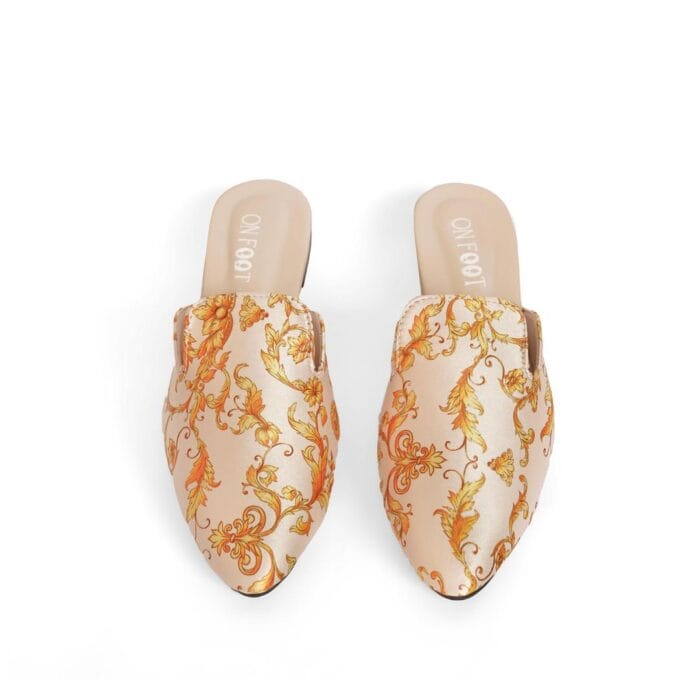Women's Fabric Fancy Mules – Printed Slip-On in Off-White & Black - Image 6