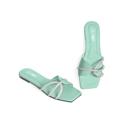 Women's Rexine Fancy Flats – Black, Green & Pink – Formal and Casual Footwear
