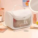 White PVC Makeup Organizer Bag – Zipper Closure Travel & Cosmetic Storage