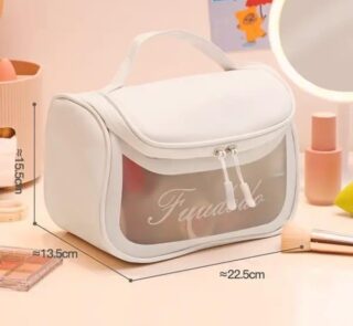 White PVC Makeup Organizer Bag – Zipper Closure Travel & Cosmetic Storage