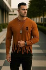 2 Pcs Men's Micro Printed Track Suit – Round Neck Brown & Grey - Image 2