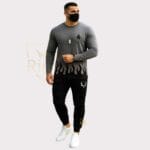 2 Pcs Men's Micro Printed Track Suit – Round Neck Brown & Grey - Image 3