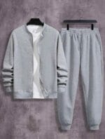 2 Pcs Fleece Zipper Track Suit – Men’s Plain Casual Wear - Image 3