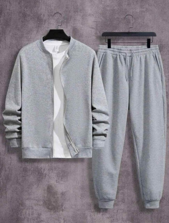 2 Pcs Fleece Zipper Track Suit – Men’s Plain Casual Wear - Image 3