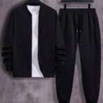 2 Pcs Fleece Zipper Track Suit – Men’s Plain Casual Wear