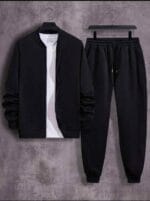 2 Pcs Fleece Zipper Track Suit – Men’s Plain Casual Wear