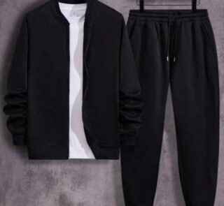 2 Pcs Fleece Zipper Track Suit – Men’s Plain Casual Wear