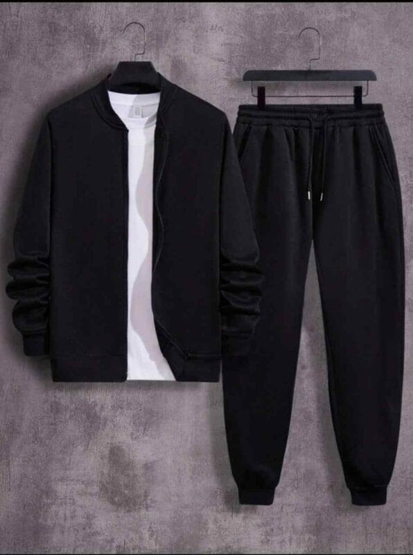 2 Pcs Fleece Zipper Track Suit – Men’s Plain Casual Wear