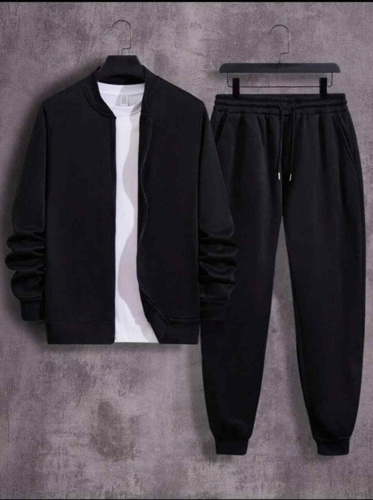 2 Pcs Fleece Zipper Track Suit – Men’s Plain Casual Wear