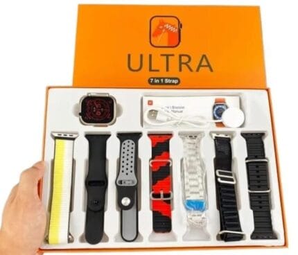 7 in 1 Ultra Smart Watch – Bluetooth Calling, GPS, Wireless Charging, 7 Premium Straps
