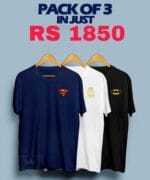 Cotton Jersey Printed Crew Neck T-Shirt – Pack of 3 – White Blue Black