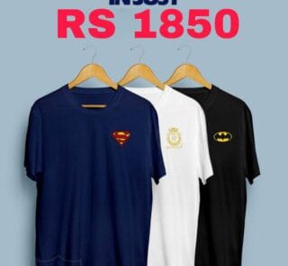 Cotton Jersey Printed Crew Neck T-Shirt – Pack of 3 – White Blue Black